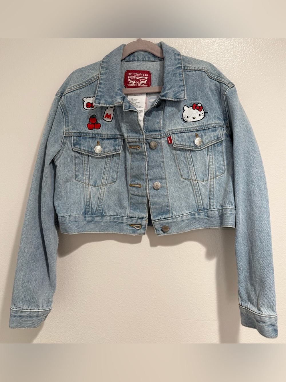 Levi's Light Blue Denim Kids Jacket with Hello Kitty & Cherry Patches